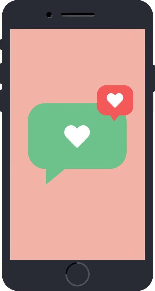 Smartphone with heart chat bubbles showing social media likes and messages illustration vector
