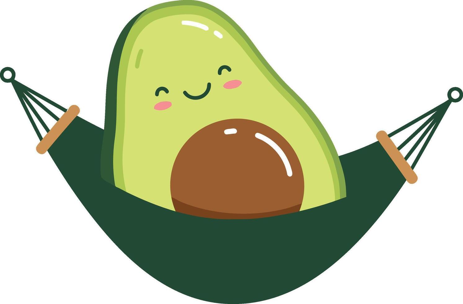Cute avocado character resting in hammock with smiling face illustration vector
