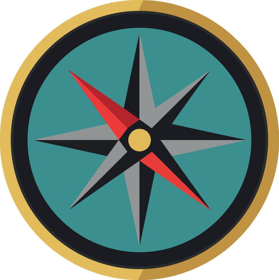 Compass rose navigation icon with gold and red accents illustration design vector