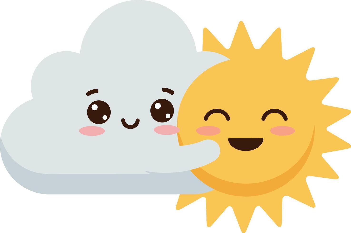 Cute smiling sun and cloud illustration with happy faces in friendly style vector