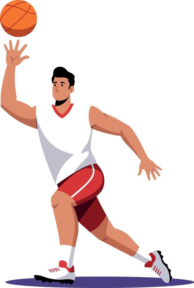 Basketball player dribbling ball in sports action illustration dynamic movement vector