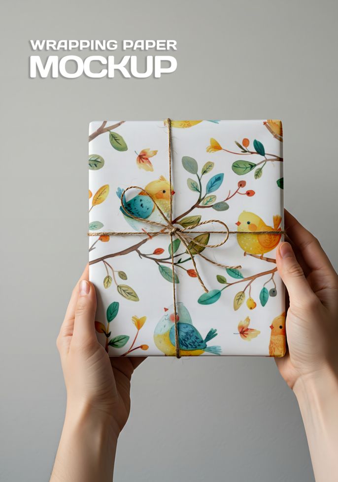 gift wrapped mockup with brown string psd
