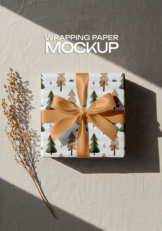 gift wrapped mockup with ribbon and shadow psd