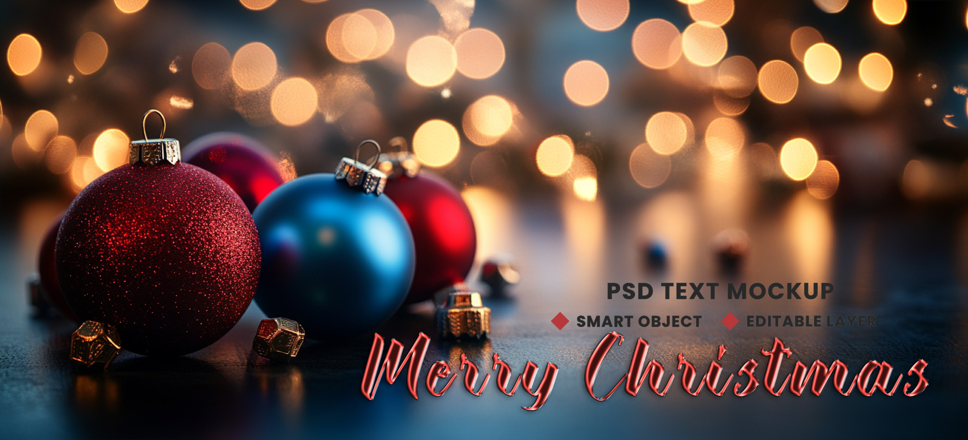 Multiple colour balls and holiday decor for Merry Christmas background theme with tree light psd