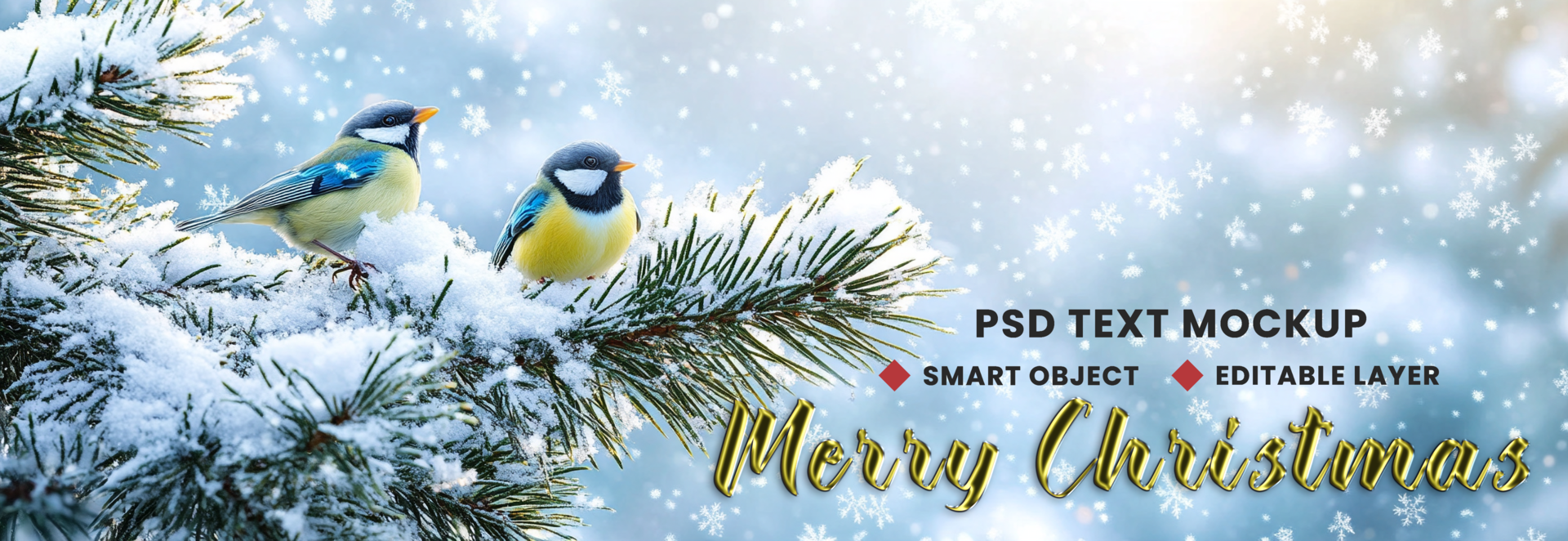 Christmas celebration with snowfall and two birds for merry Christmas Xmas year psd