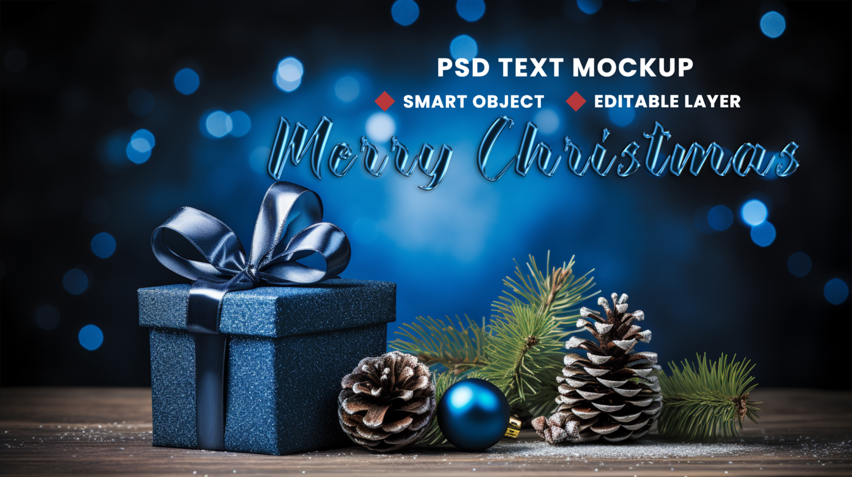 Holiday gift box with blue ball for Merry Christmas background theme psd