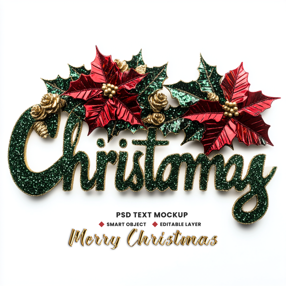 Decorative flower joy in Merry Christmas background theme with Merry Christmas text effect psd