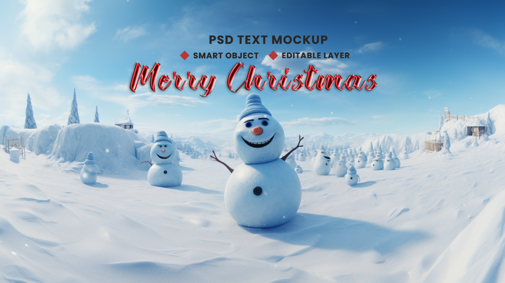 Christmas tree and happy snowman for Merry Christmas background theme with winter snowy joy psd