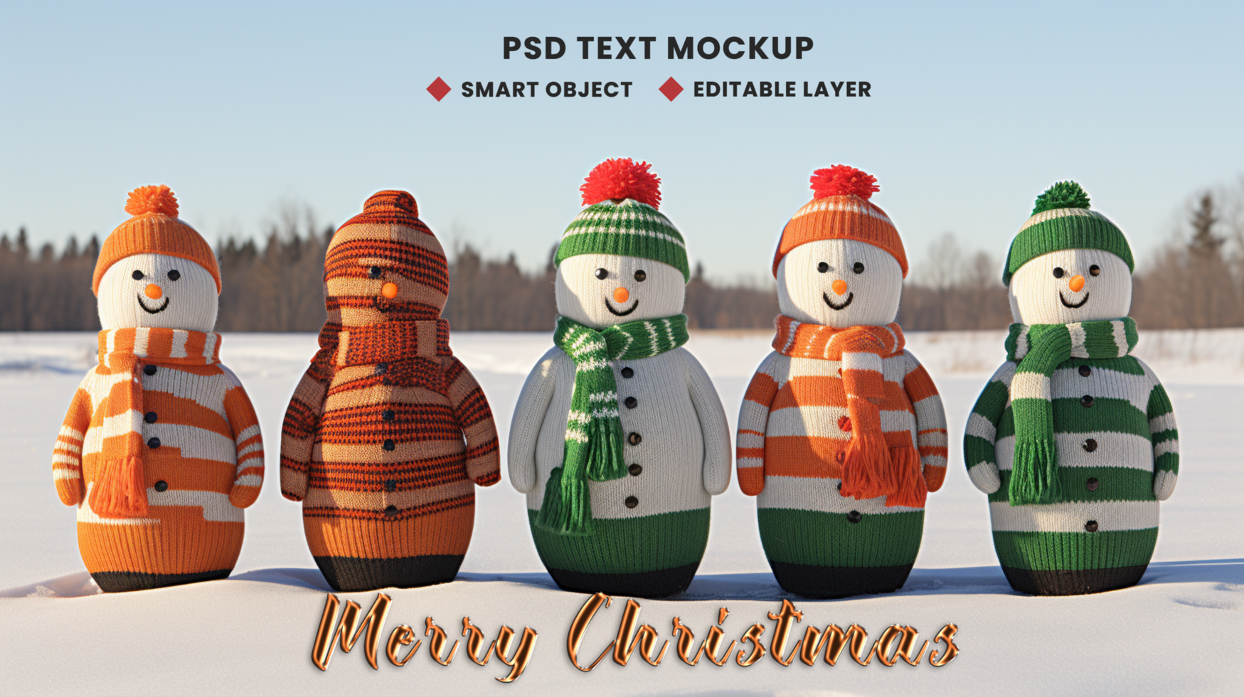 Happy snowman joy in Merry Christmas background theme with tree lights and snowfall background psd