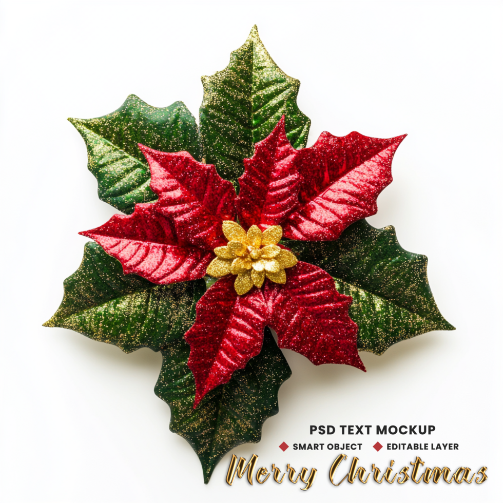 Snowy night winter flower glow in Merry Christmas background theme with snowflakes and lights psd