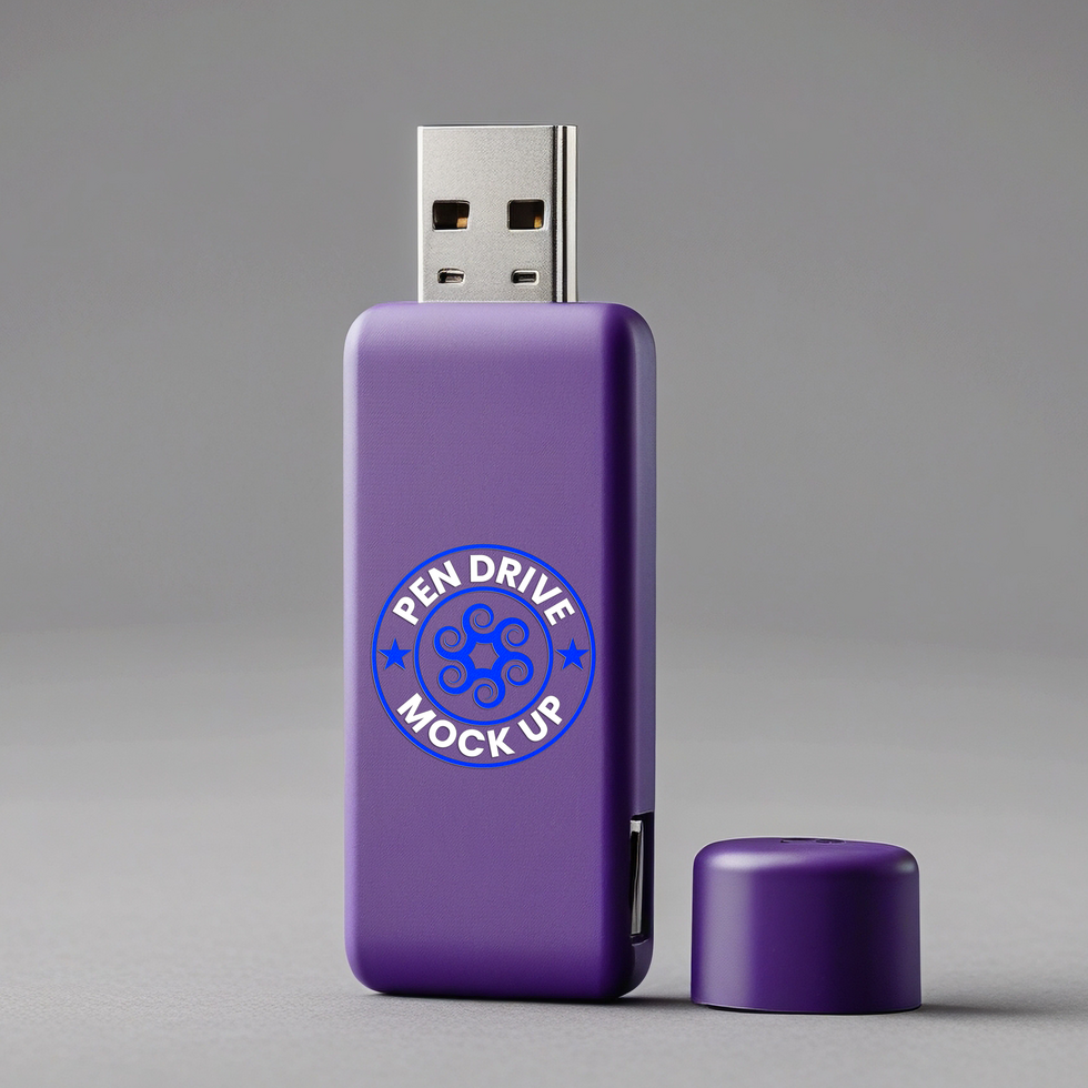 Branding-ready pendrive mock up with detailed pen drive mock up style for portable device themes psd