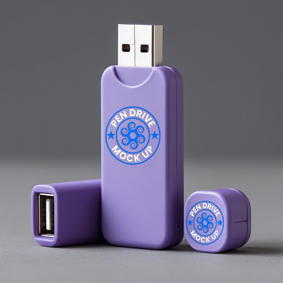 Elegant pen drive mock up with clean presentation of pendrive mock up for digital storage designs psd