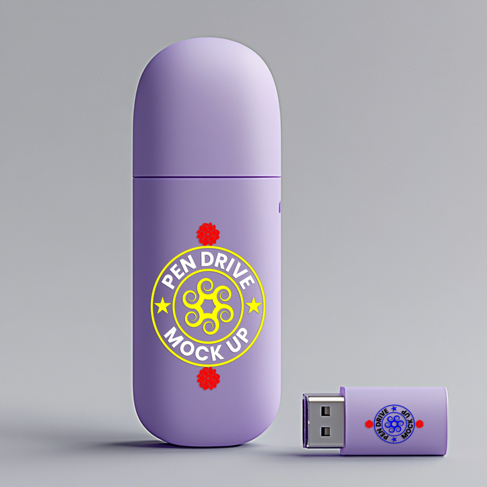 Streamlined pen drive mock up offering full branding display for modern pendrive mock up styling psd