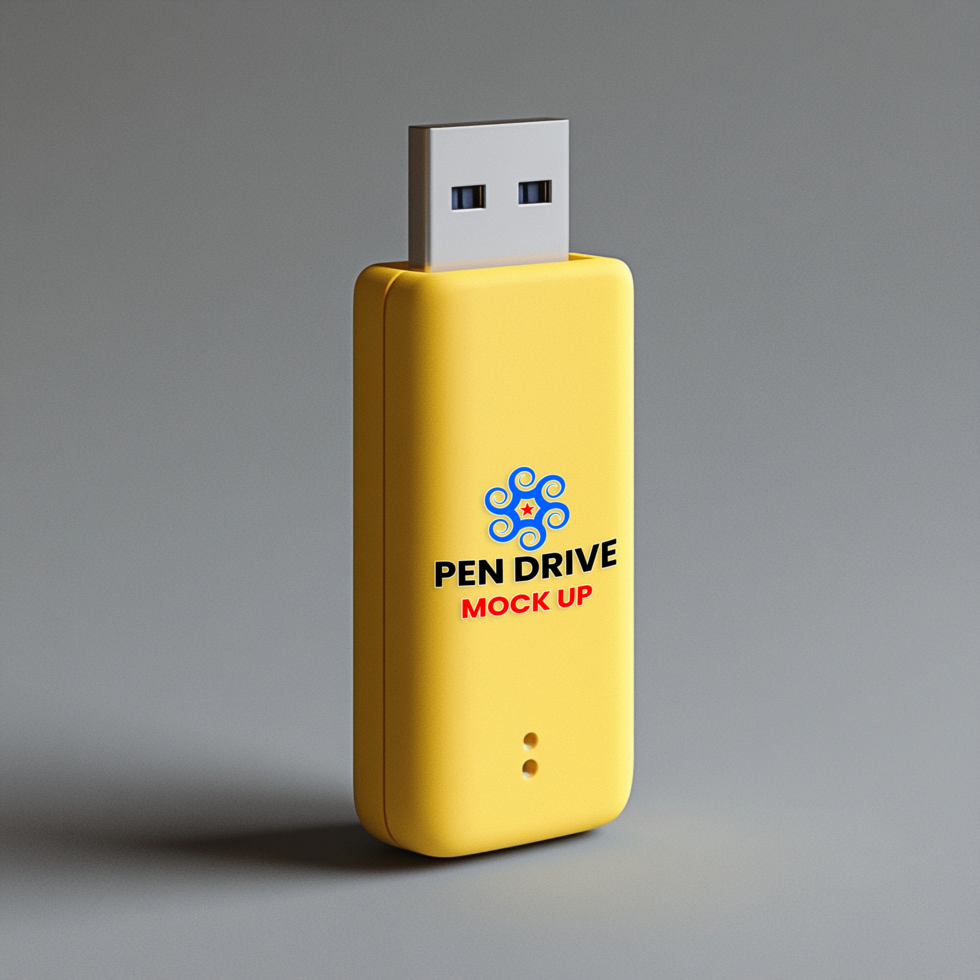Modern tech pen drive mock up showing sleek pendrive mock up with removable usb card design psd