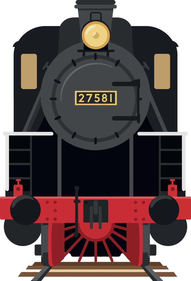 Vintage black and red steam locomotive front view illustration train transport vector