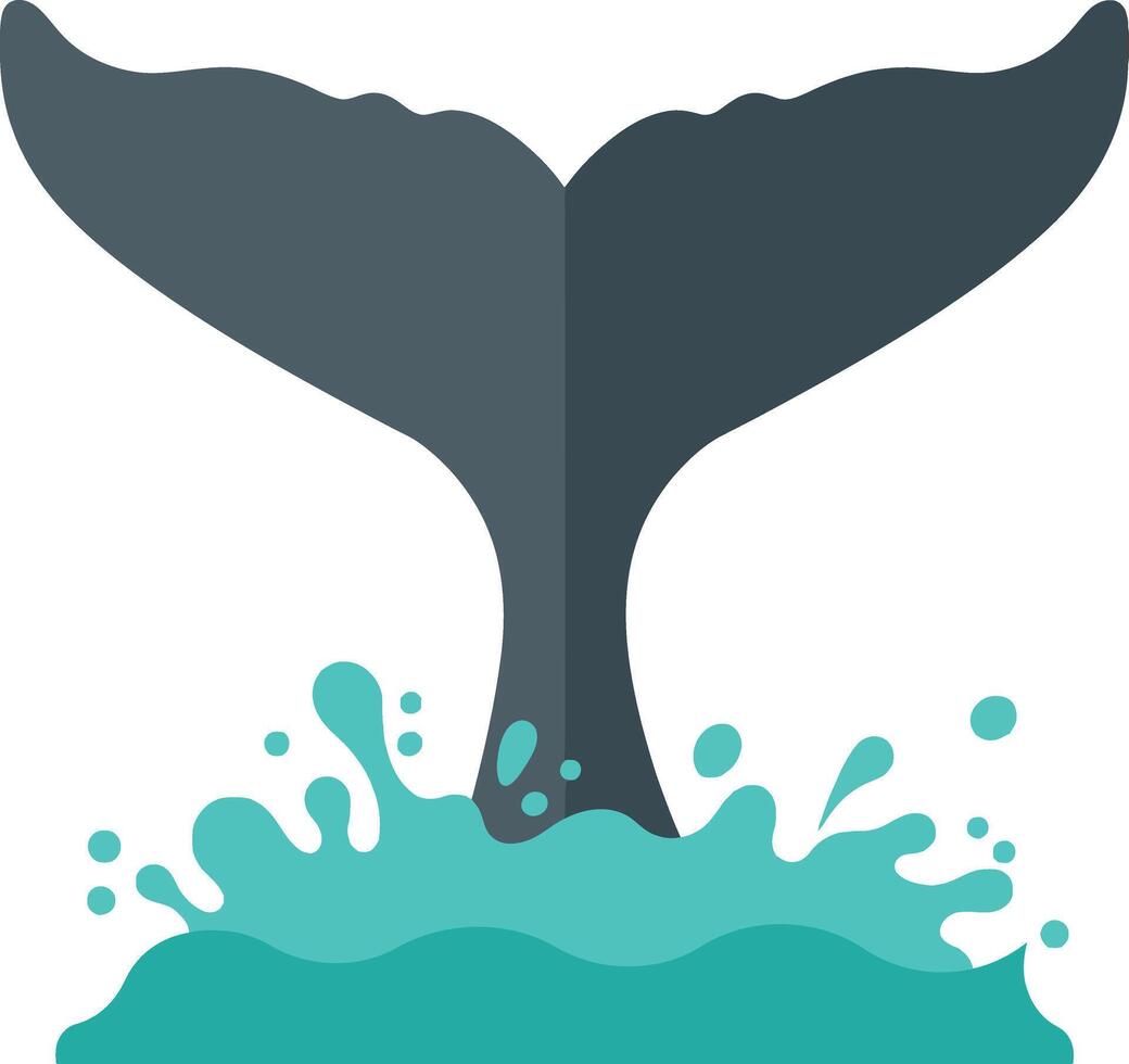 Whale tail splashing in ocean water illustration with simple design vector