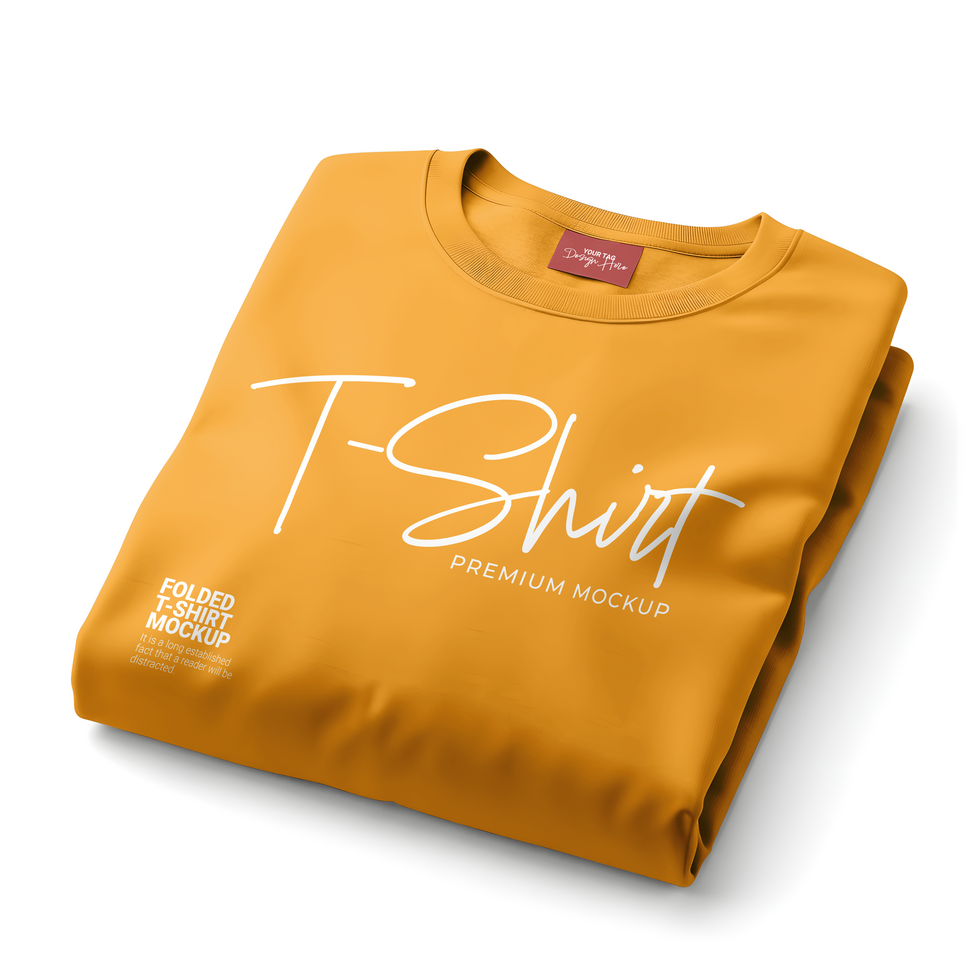 Folded tshirt mockup showcases a vibrant yellow tee perfect for branding. psd