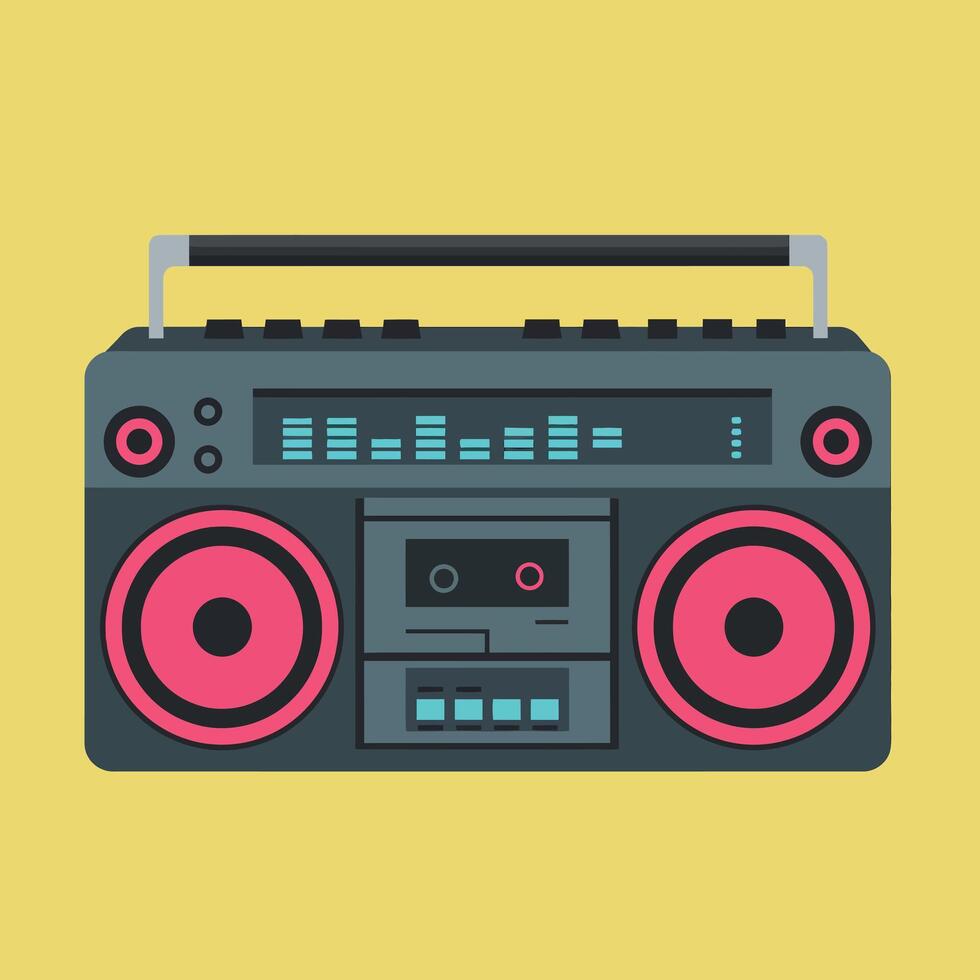 Retro boombox music player with cassette tape and equalizer illustration design vector