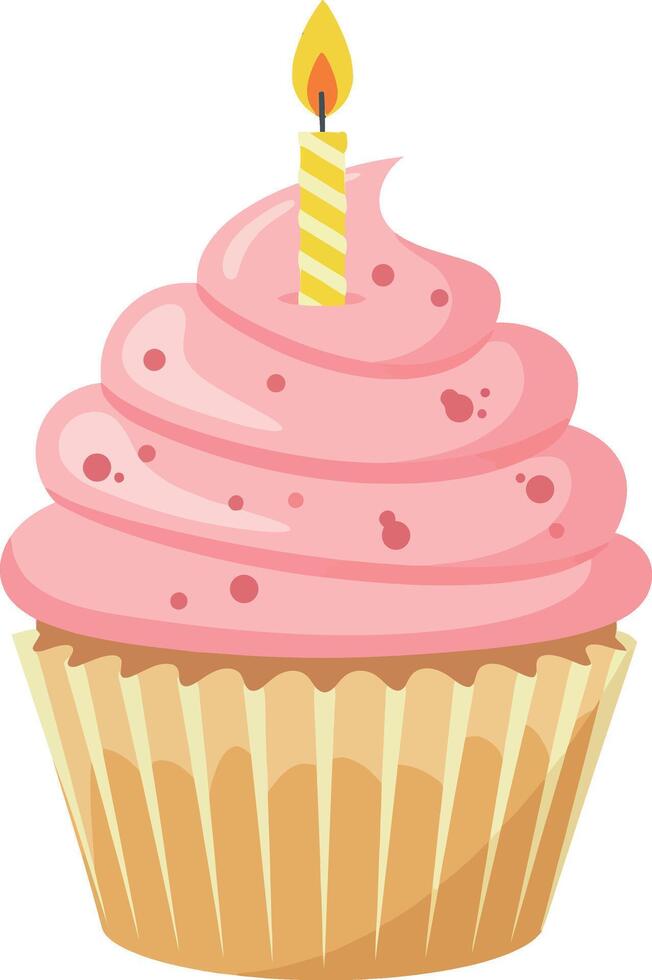 Pink Frosted Cupcake with Single Candle Birthday Celebration Illustration vector
