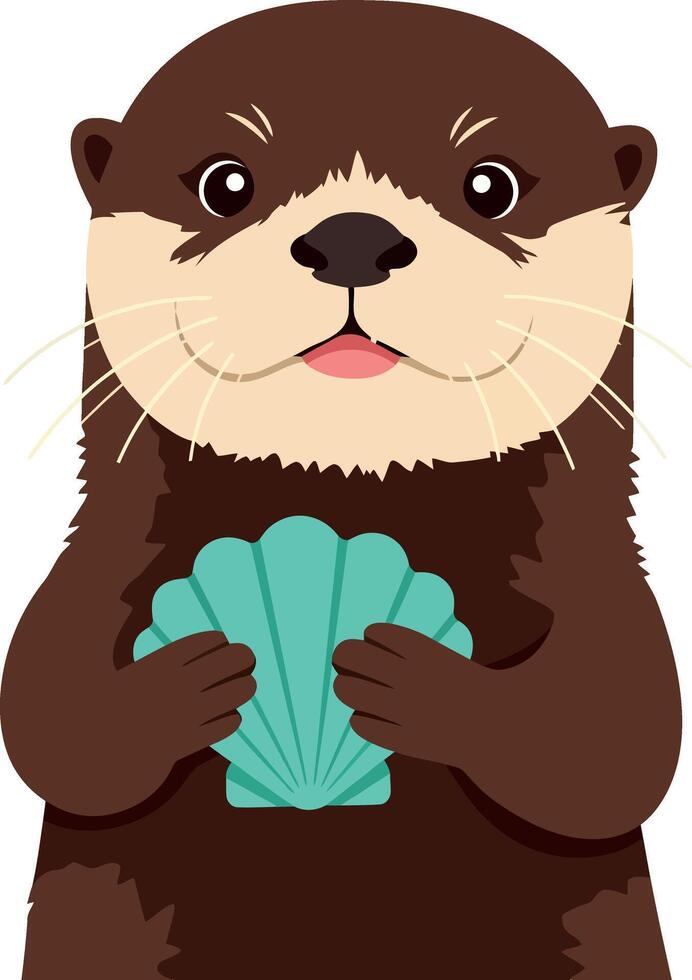 Otter holding blue shell cute animal character illustration design vector