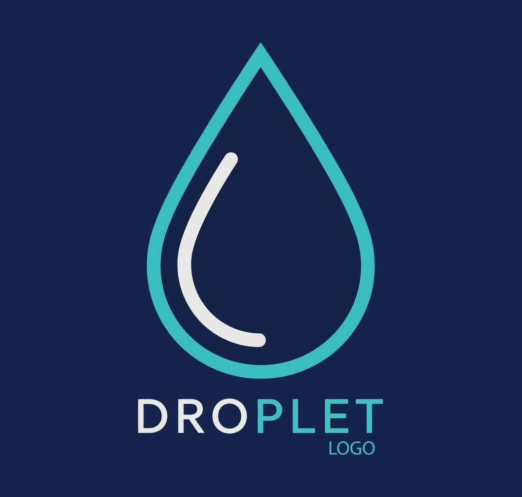 Droplet logo design with blue and white water drop outline illustration vector