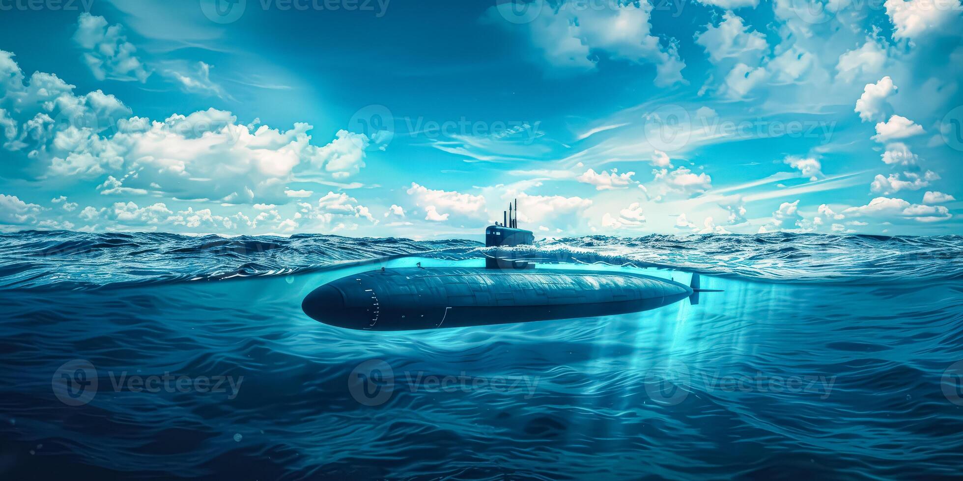 Submarine is in the water with the sky in the background photo
