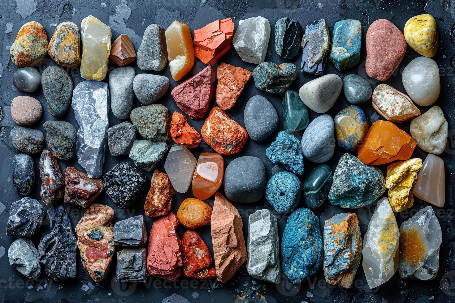 Collection of rocks of various colors and sizes photo