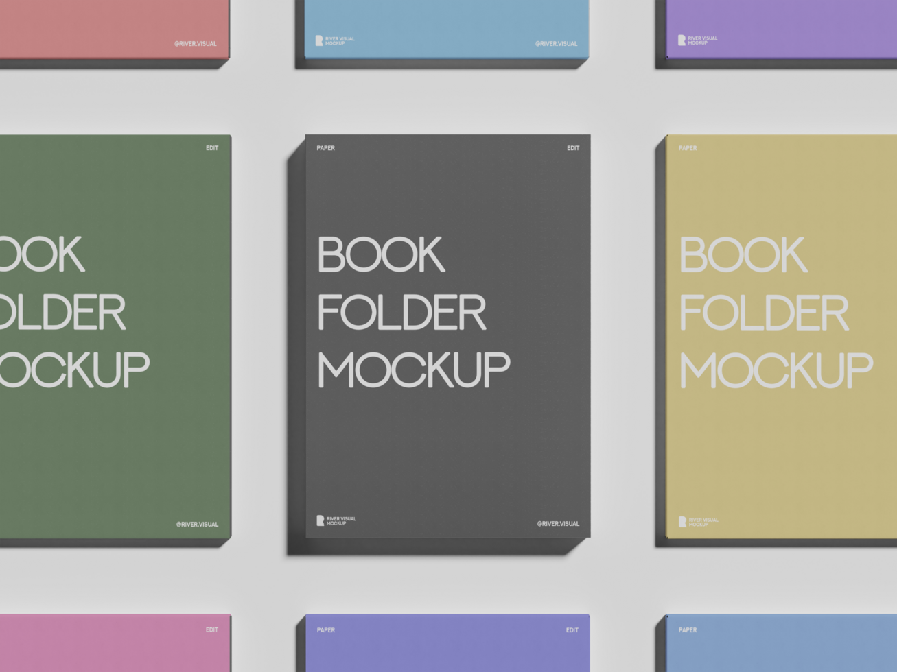 Colorful Book Folder Mockup Design Templates for Branding Presentation from top camera view psd