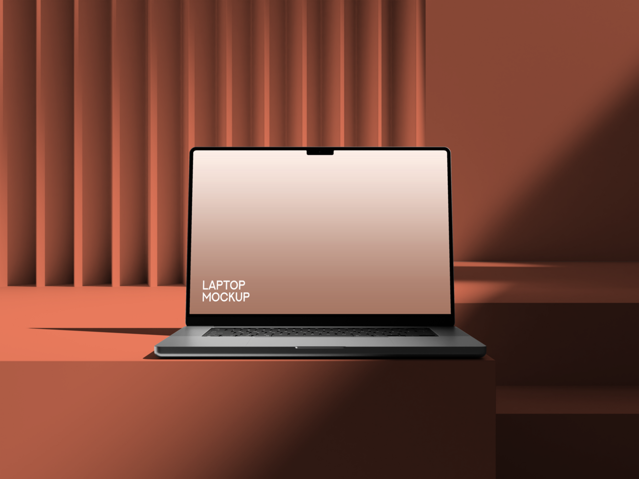 Laptop Mockup with Minimal Orange Colored Background psd
