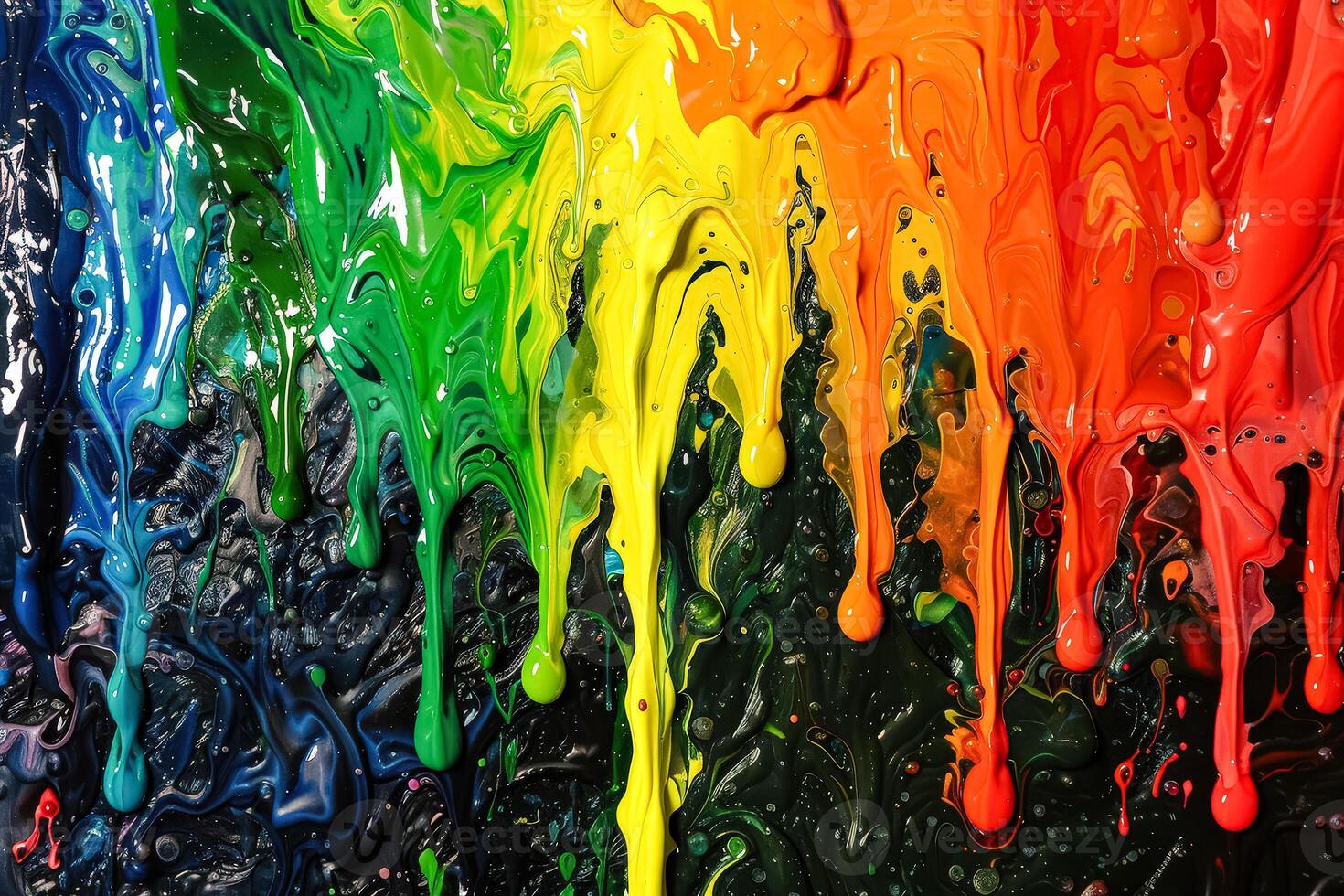 Painting of a rainbow with paint dripping down it photo