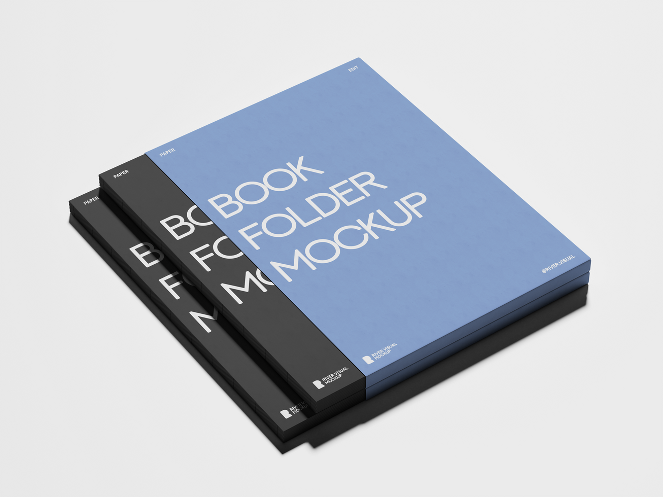 Book Folder Mockup Design Presentation featuring Stacked Blue and Black Papers psd