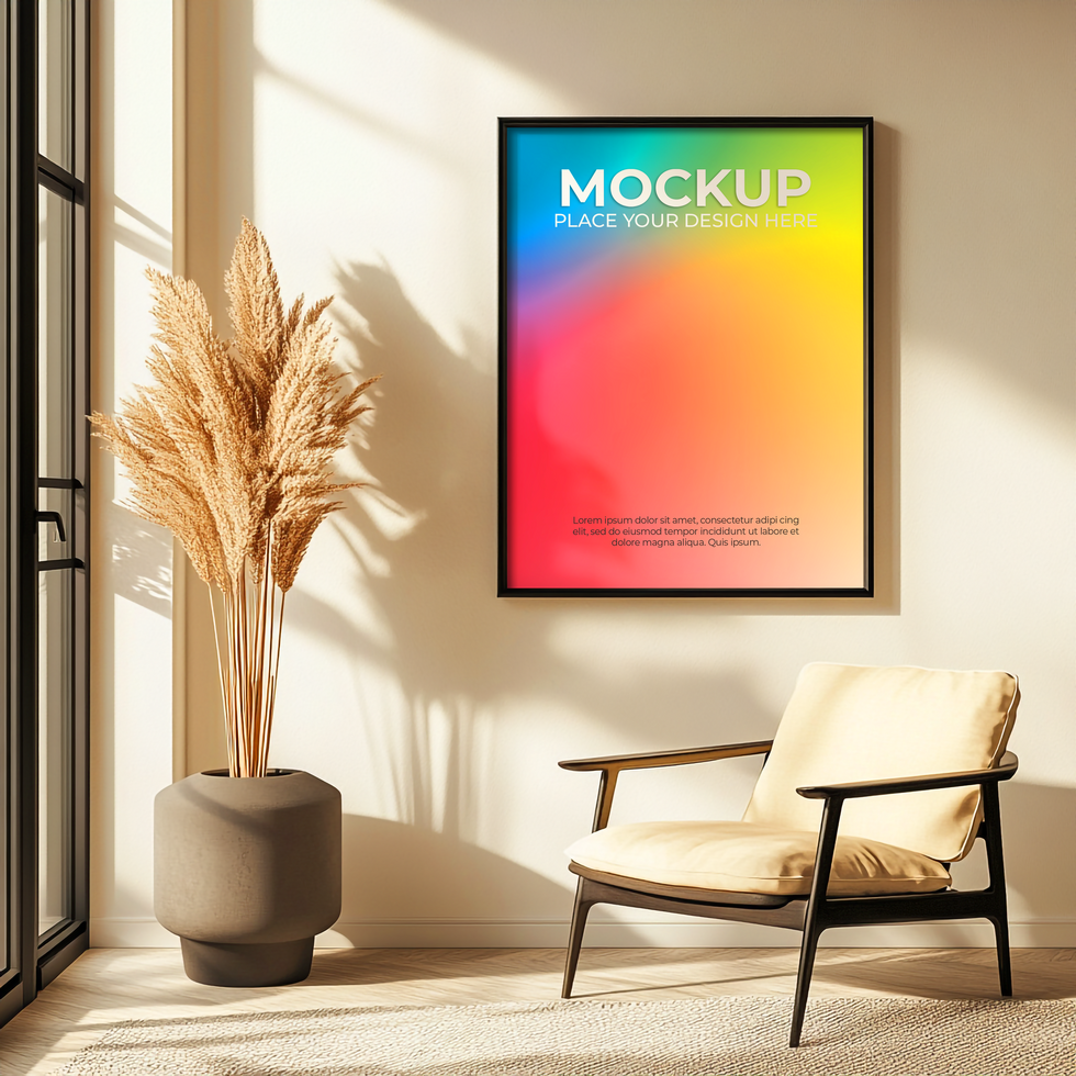 Wall Frame Scene in Calm Interior psd