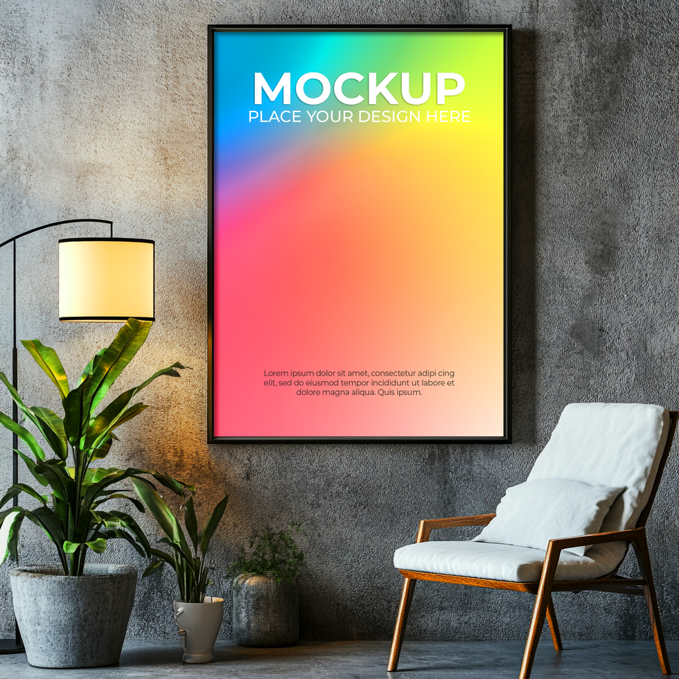 Bright Space with Wall Art Frame psd