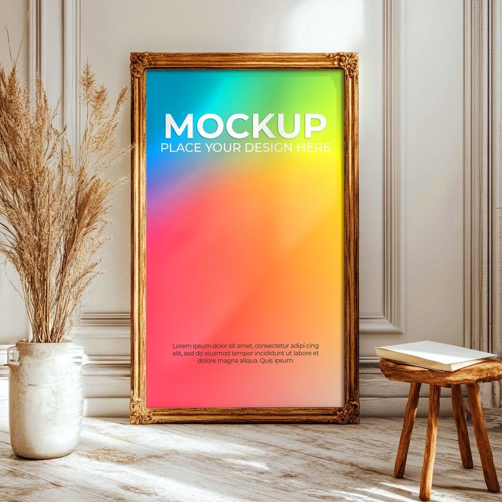 Cozy Room with Wall Frame Display psd