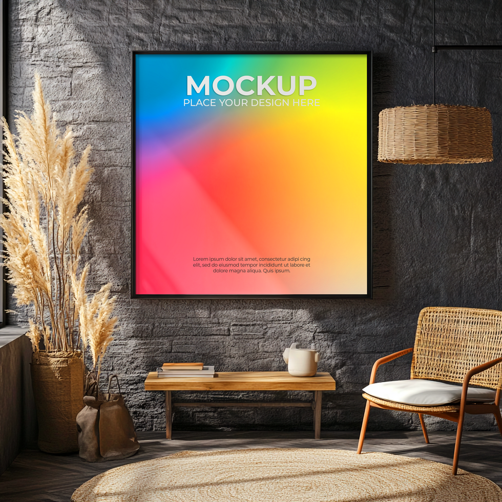 Elegant Picture Frame in Lounge Setup psd