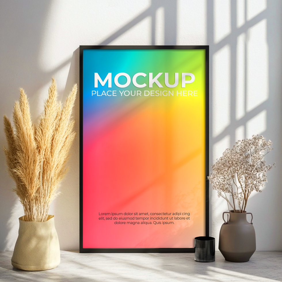 Blank Canvas Frame on Wall Scene psd