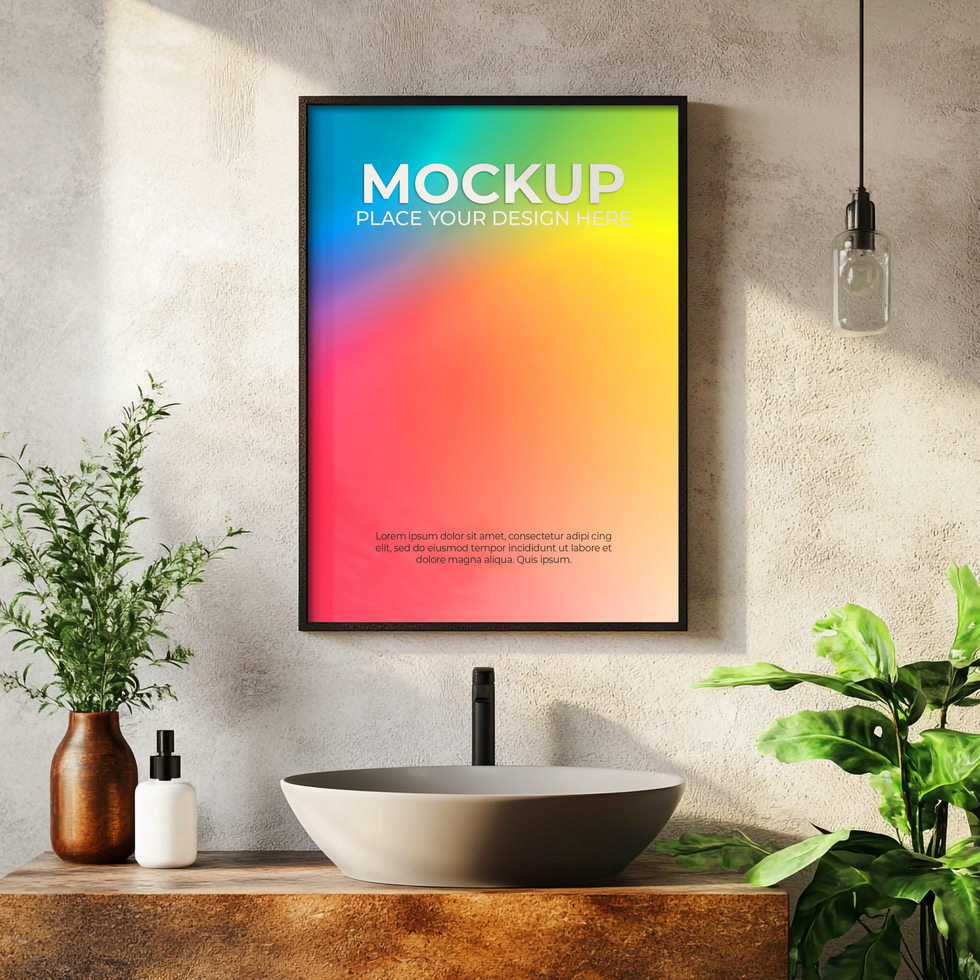 Vertical Frame in Soft-Toned Room psd