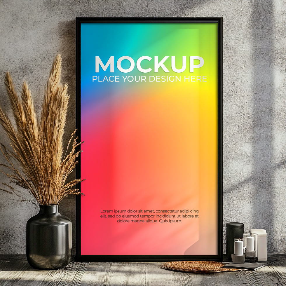 Artistic Interior with Framed Wall Display psd
