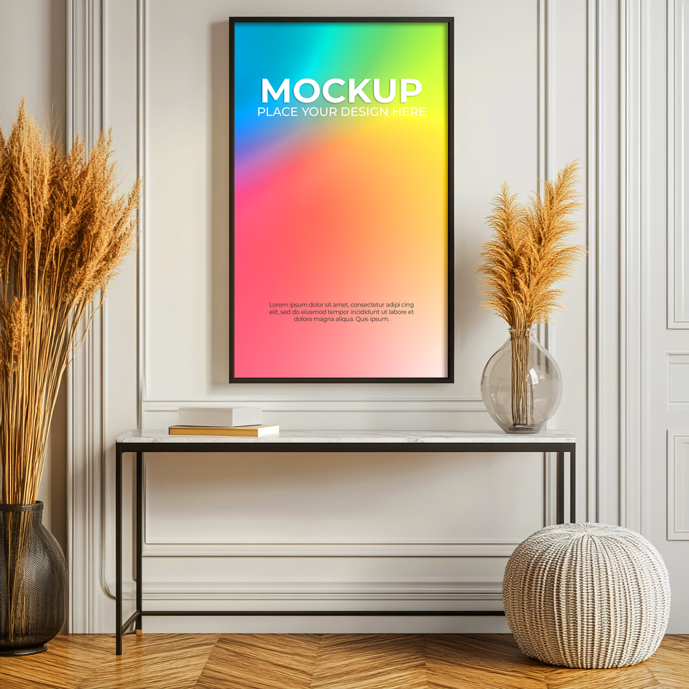 Neutral Room Scene with Wall Frame psd