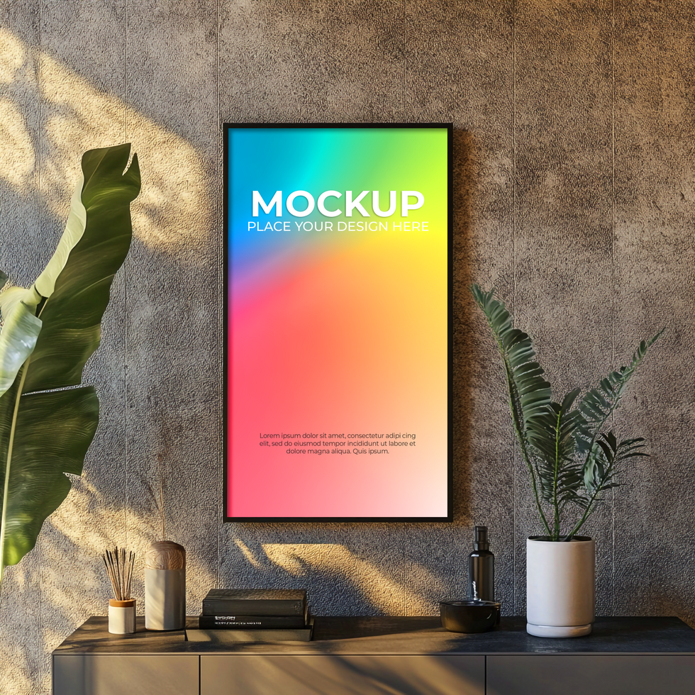 Realistic Home Scene with Picture Frame psd
