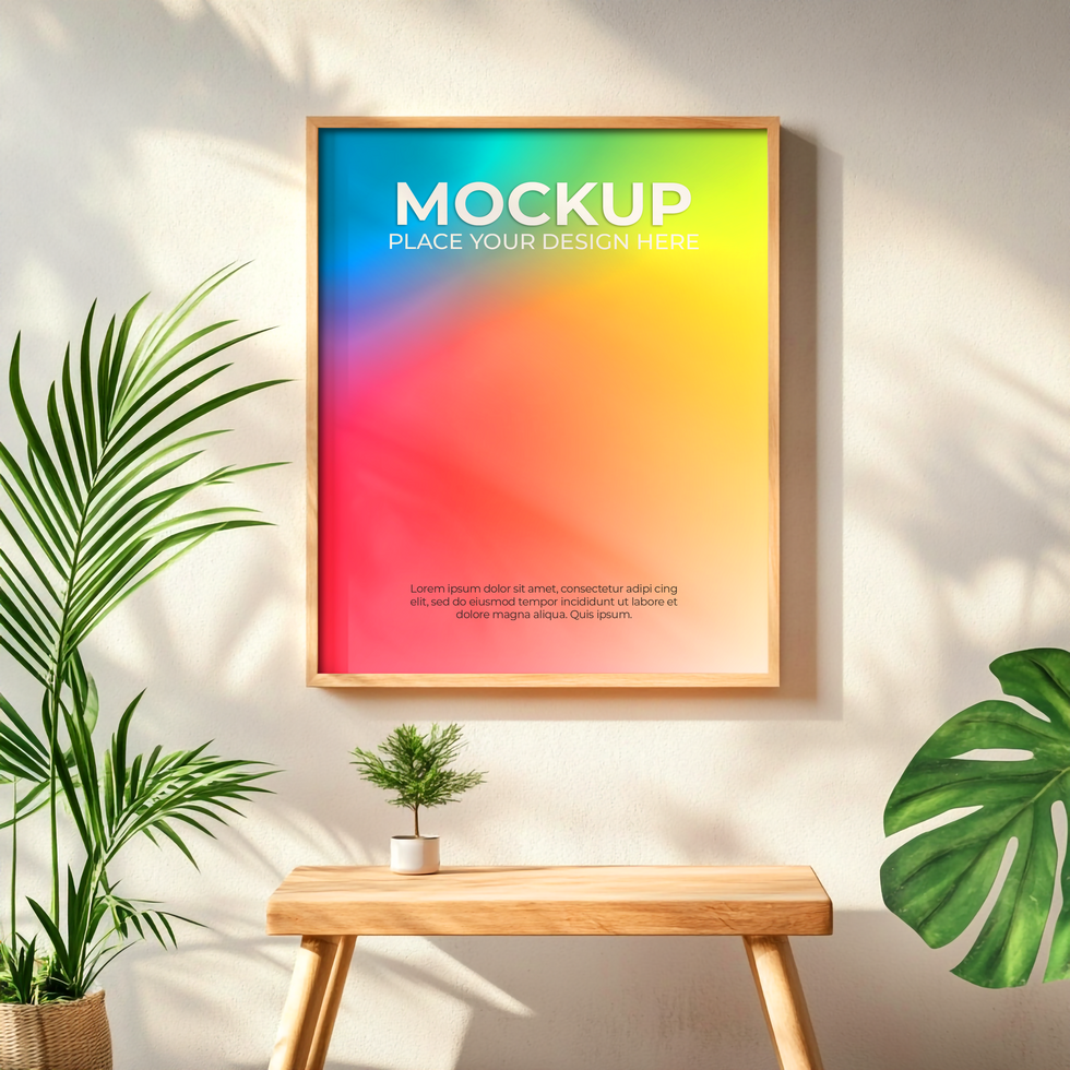 Modern Picture Frame on Living Room Wall psd