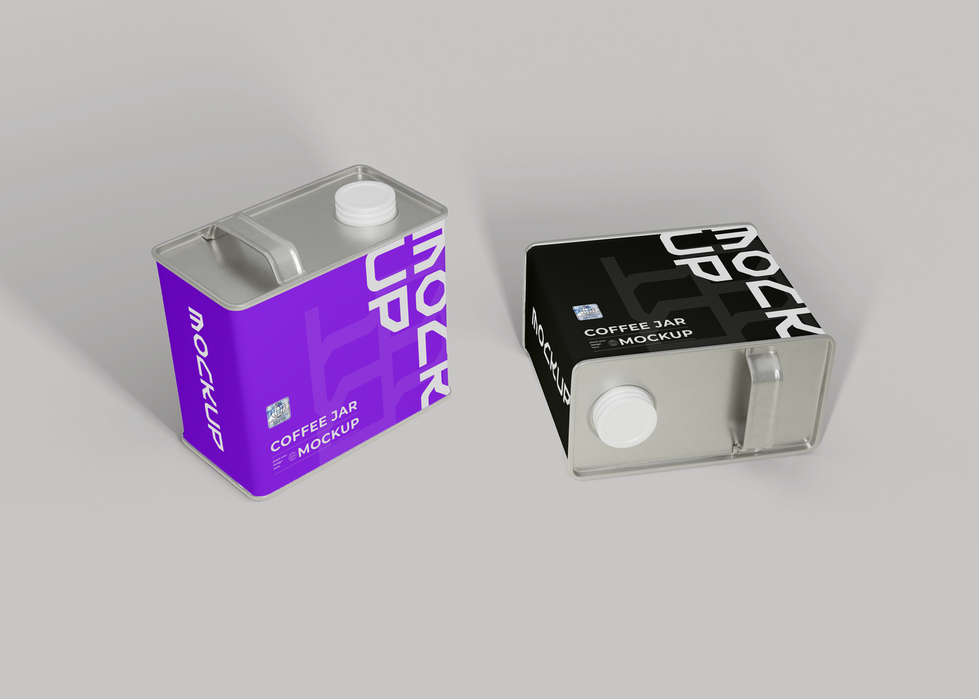 Square Coffee Tin Box with Holder Mockup psd