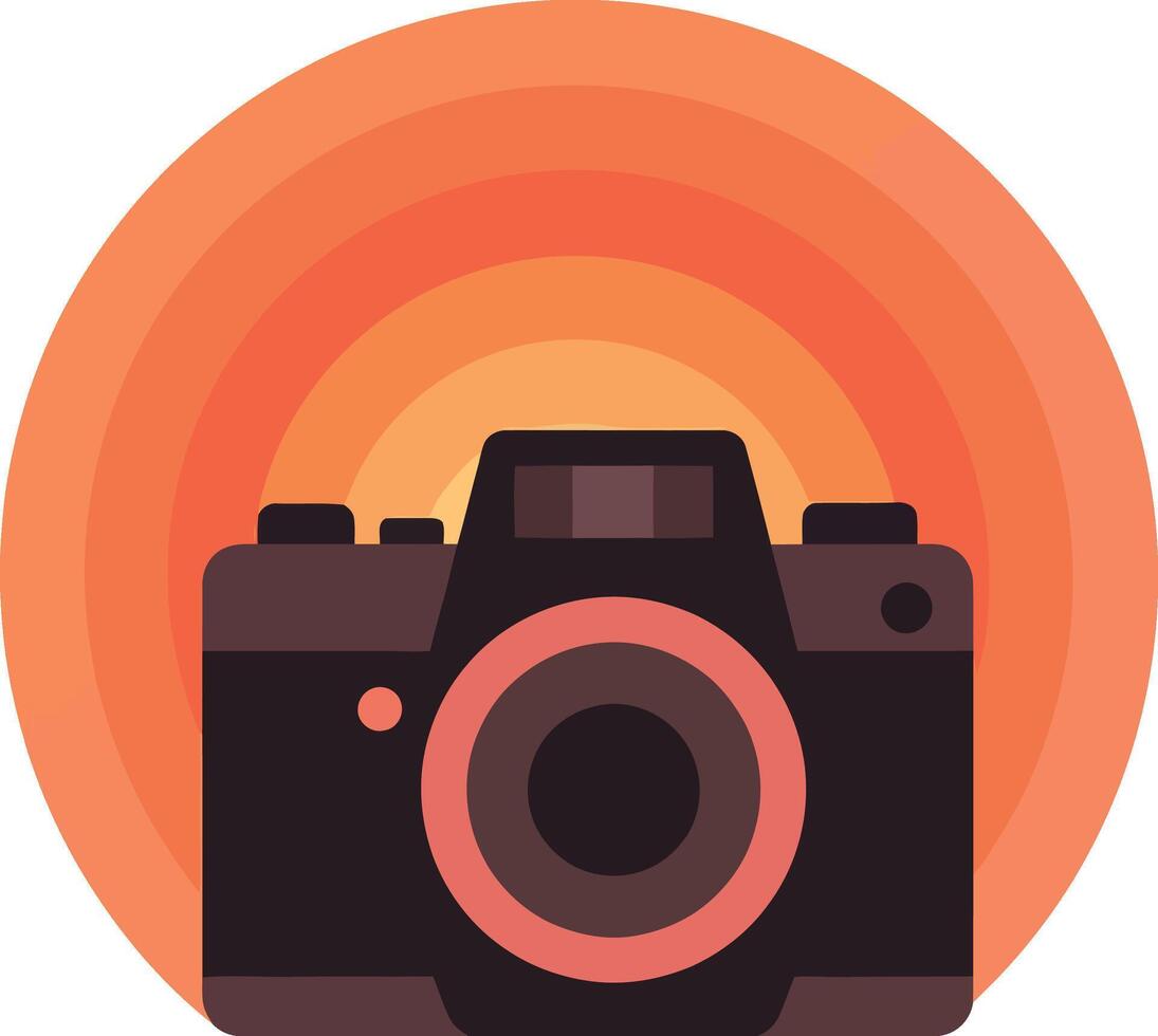 Vintage camera with orange concentric circles background illustration design vector
