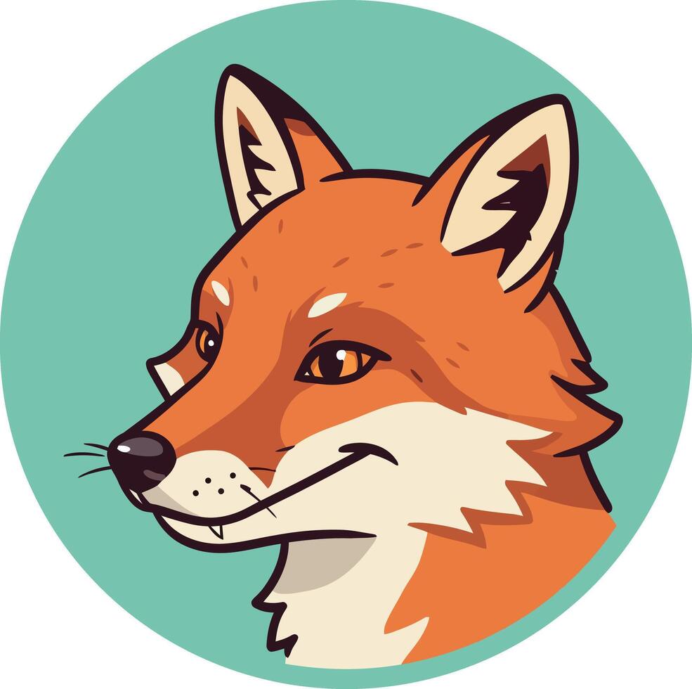 Fox Head Illustration with Orange Fur and Green Background Circle vector