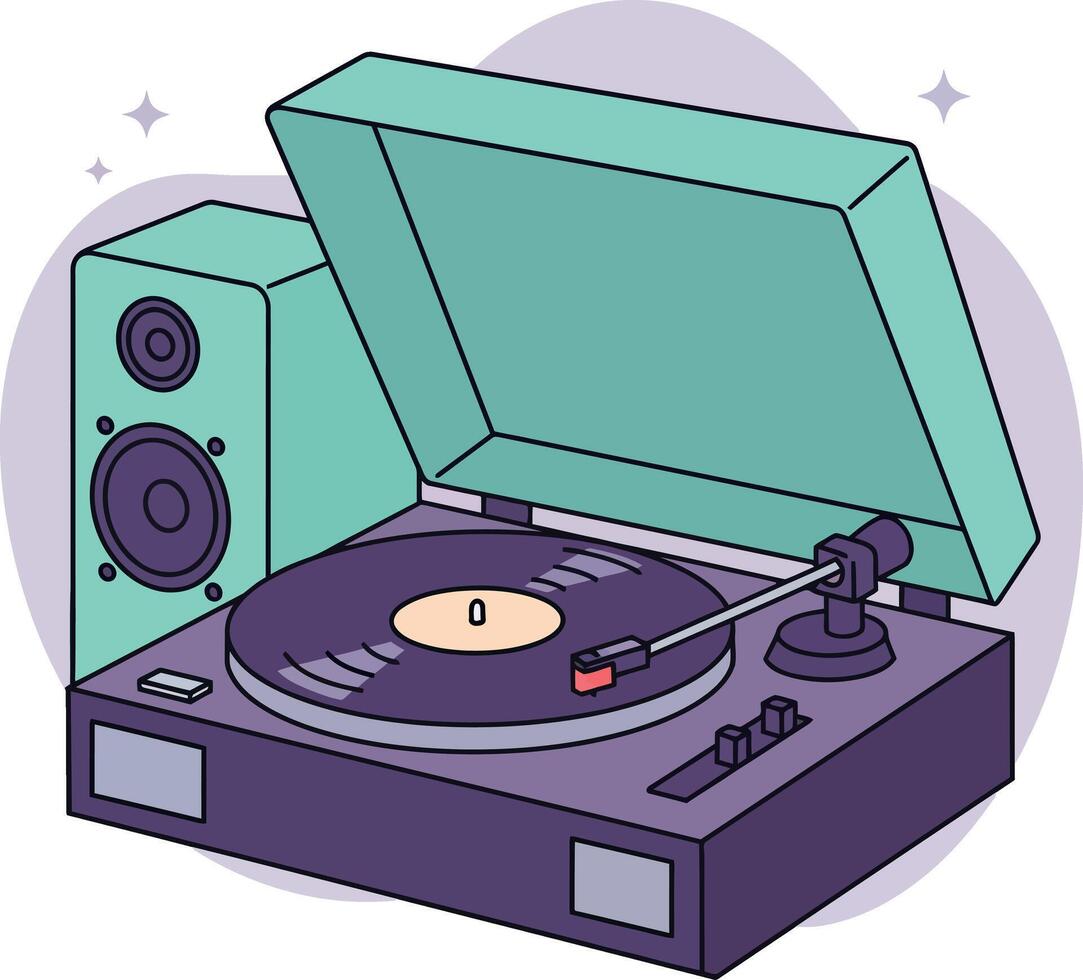 Vintage record player with speaker and vinyl music illustration design vector