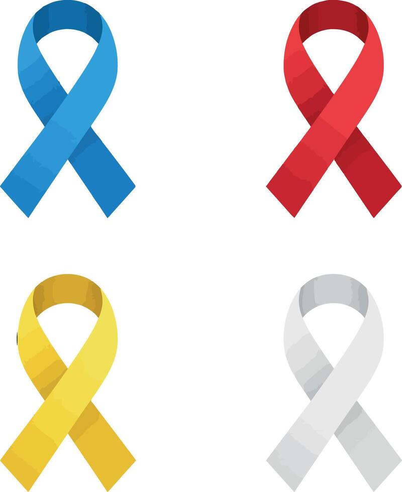 Awareness Ribbons in Blue Red Yellow and White Illustration for Cause Support and Charity vector