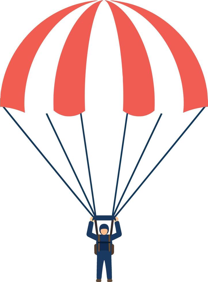 Parachute skydiver with red and white canopy illustration in flat style vector