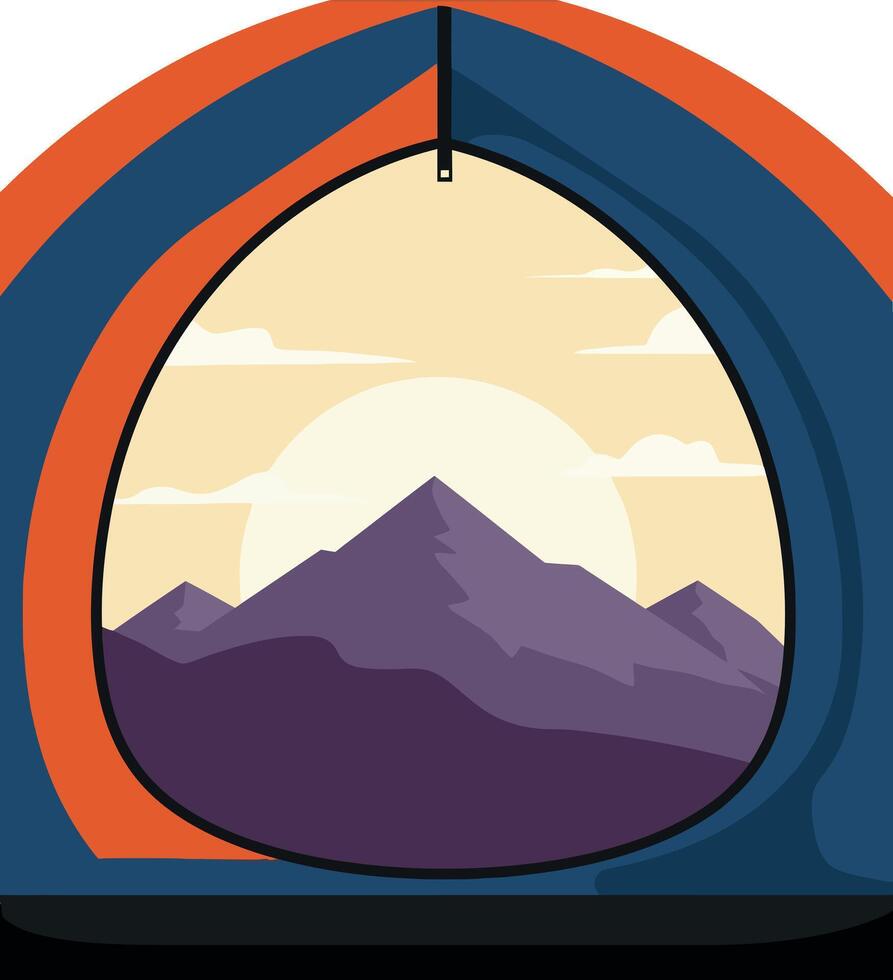 Mountain landscape view from tent window with sunrise natural scenery illustration vector