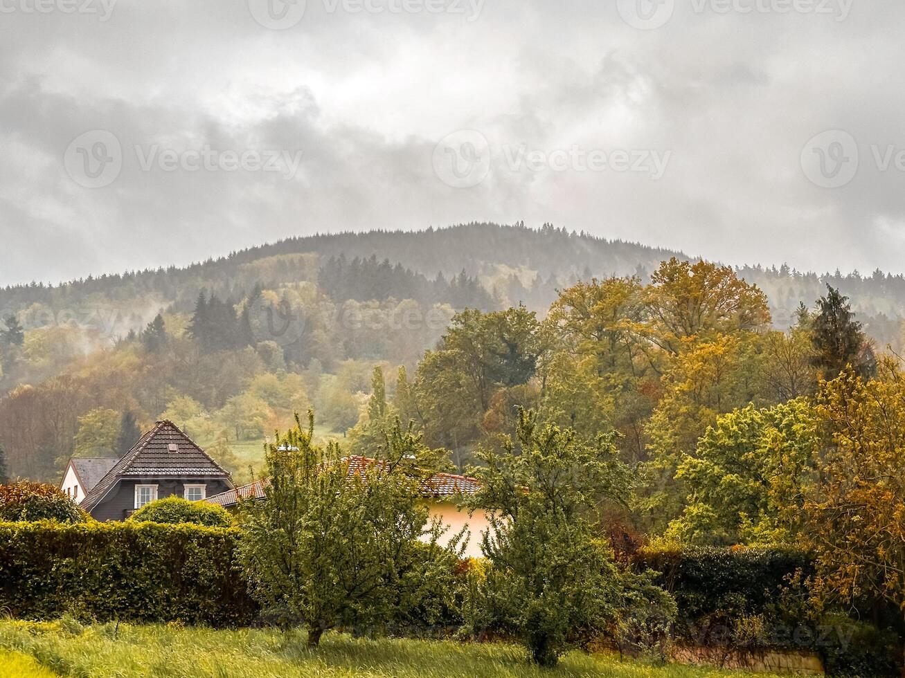 Baden Baden, Germany - March 15, 2024 House sits on a hillside in a forested area photo