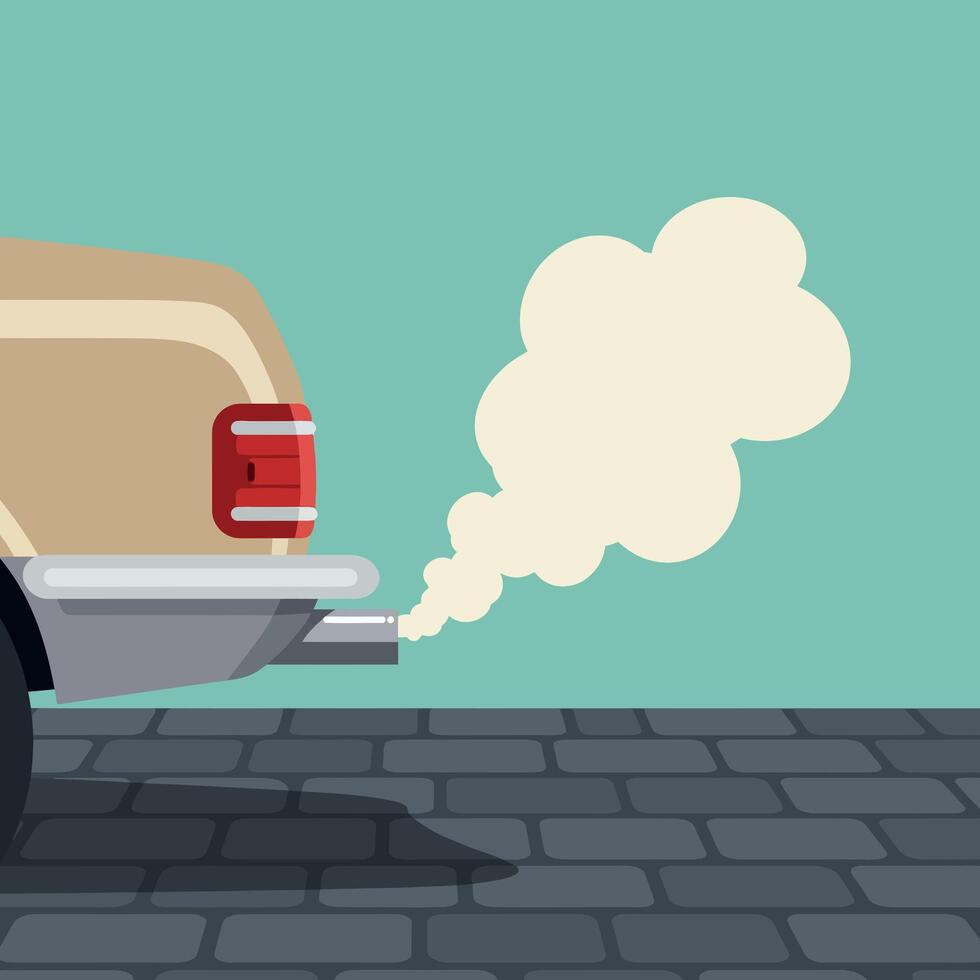 Car exhaust smoke emission on paved road pollution environmental concept illustration vector